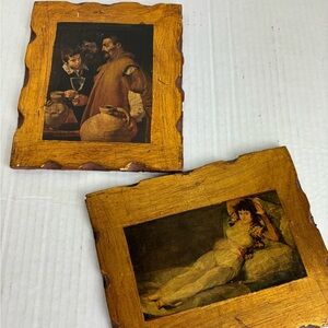 Pair of wood plaques -Art prints with gold leaf